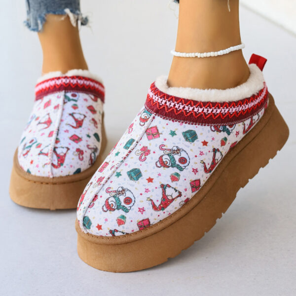 Women's Cartoon Christmas Print Ankle Boots Casual Slip On Plush Lined Home Shoes Comfortable Winter Short Boots - Image 9