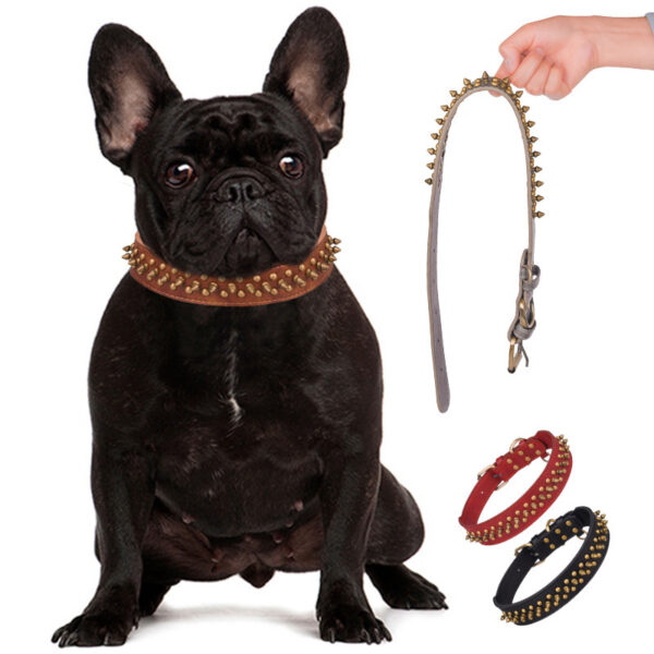 Rivets Medium And Large Leather Pet Collar - Image 4