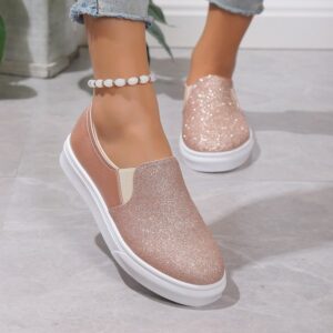 Round Toe Flat Shoes With Sequined Loafers Walking Shoes Women