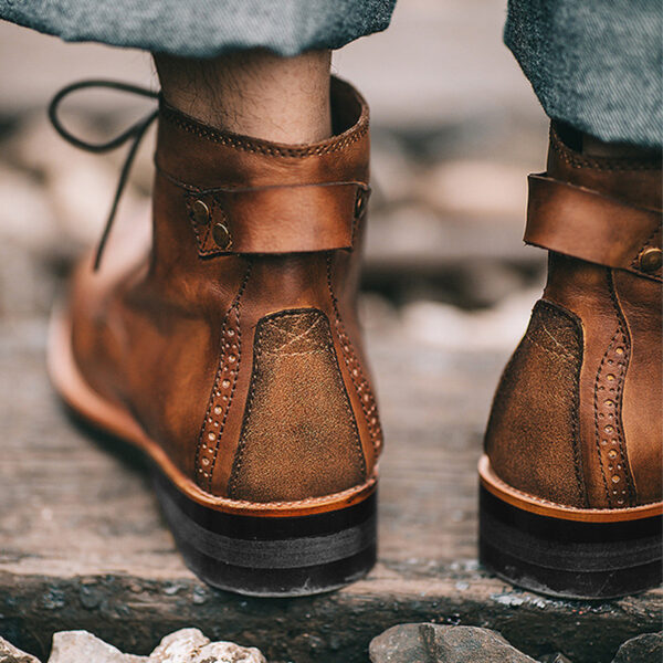 Retro Boots Men Lace-up Leather Ankle Boots Low Heel Motorcycle Shoes - Image 9