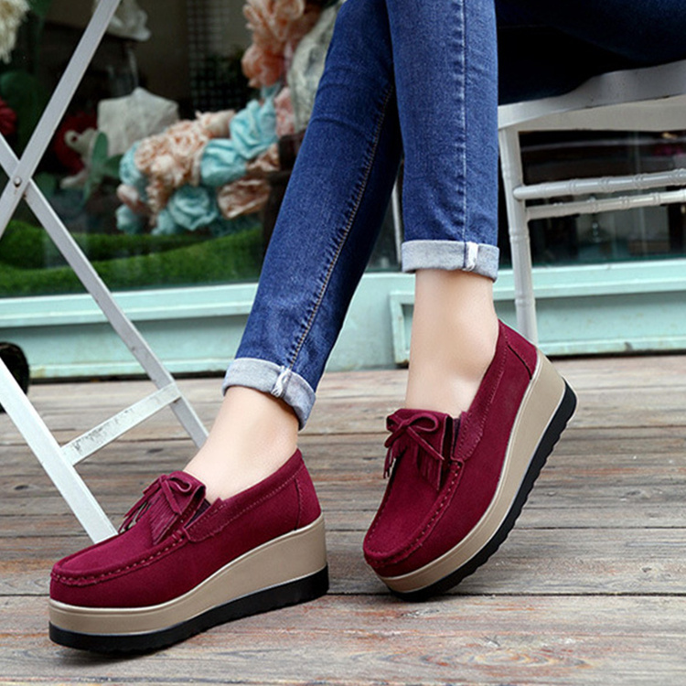 New Tassel Bow Design Shoes For Woman Fashion Thick Bottom Wedges Shoes Casual Slip On Solid Color Flats - Image 2