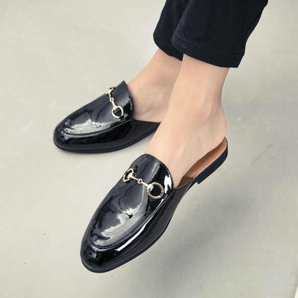 Summer Men's Bright Leather Semi-slipper Sandals - Image 5