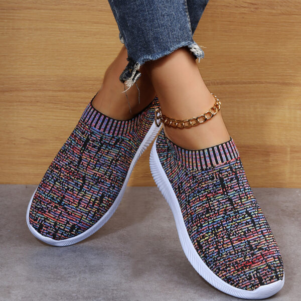 Stripe Knit Sock Shoes Flats Sneakers Running Walking Loafers - Image 4