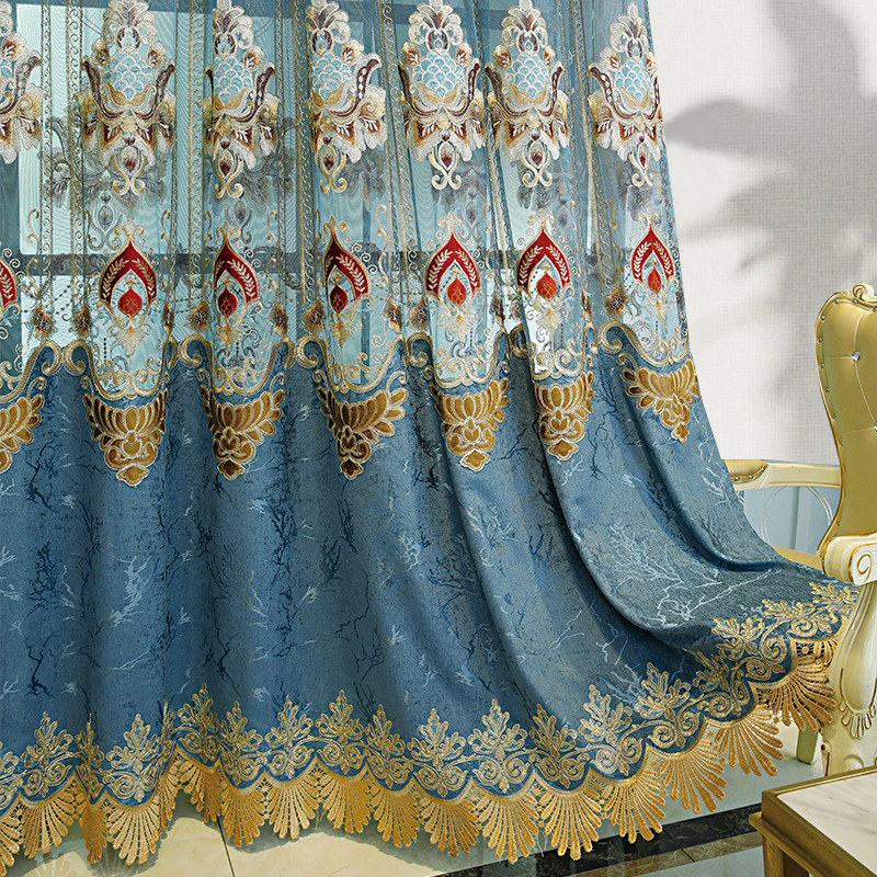 Modern Style Living Room European Hollow Embroidery Curtains Thickened Velvet Bedroom Light-proof French Windows 2-piece Set - Image 8