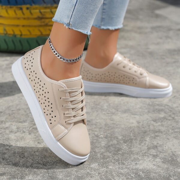 Cutout Flat Shoes Lace-up Hollow Out Walking Shoes For Women Loafers - Image 2