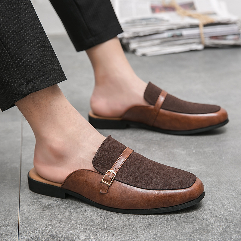Men's British Half Slippers Small Leather Shoes Men's Slippers - Image 5