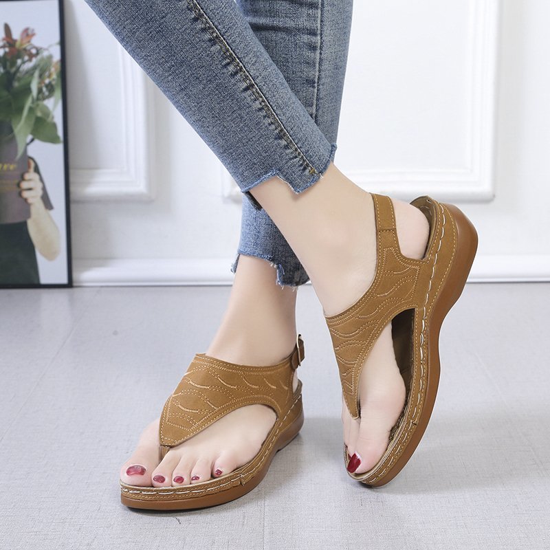 Casual Sandals Women's Wedge Heel Solid Color Flip Flop Sandals - Image 6