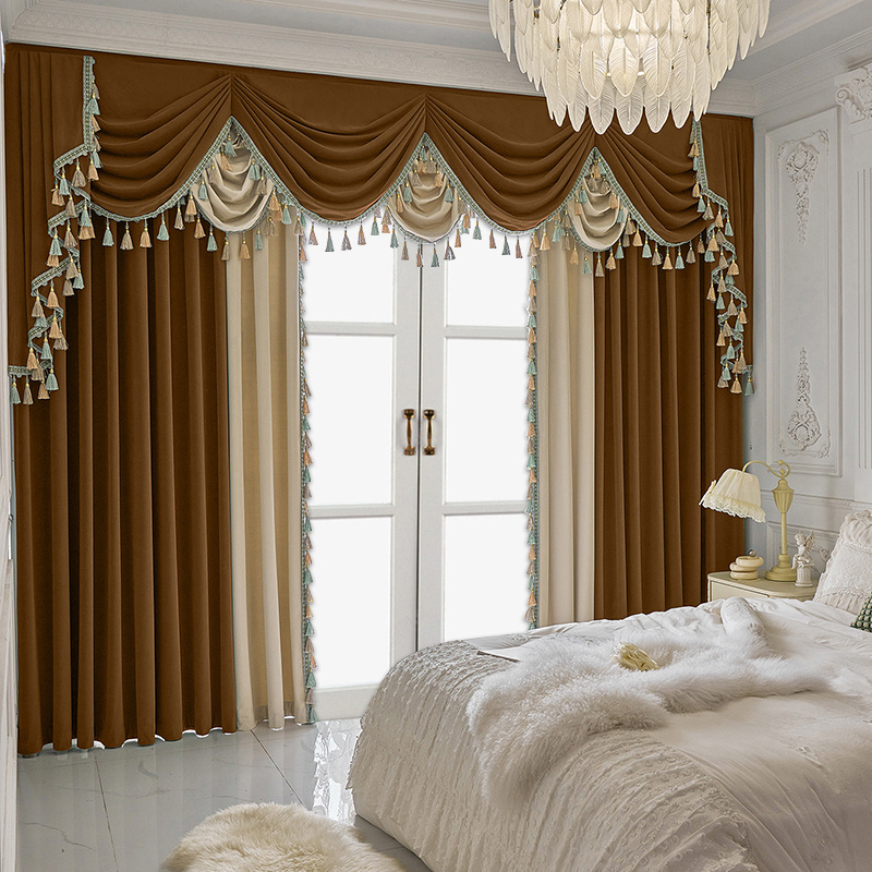 Finished Retro Villa Living Room Bedroom High-grade Thickened Light Luxury Velvet Splicing Curtains, Curtain Drapes Need To Be Purchased - Image 8