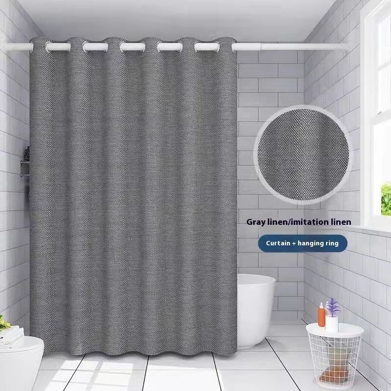 Linen Thick Waterproof And Mildew-proof Shower Curtain Punch-free - Image 7