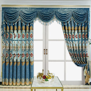 Modern Style Living Room European Hollow Embroidery Curtains Thickened Velvet Bedroom Light-proof French Windows 2-piece Set