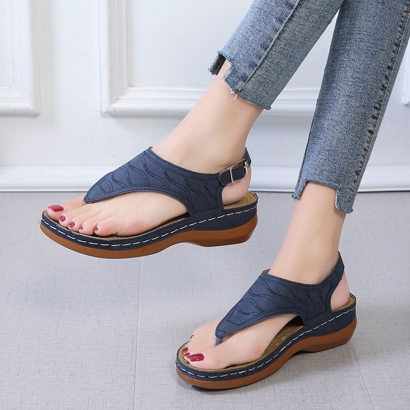 Casual Sandals Women's Wedge Heel Solid Color Flip Flop Sandals - Image 8