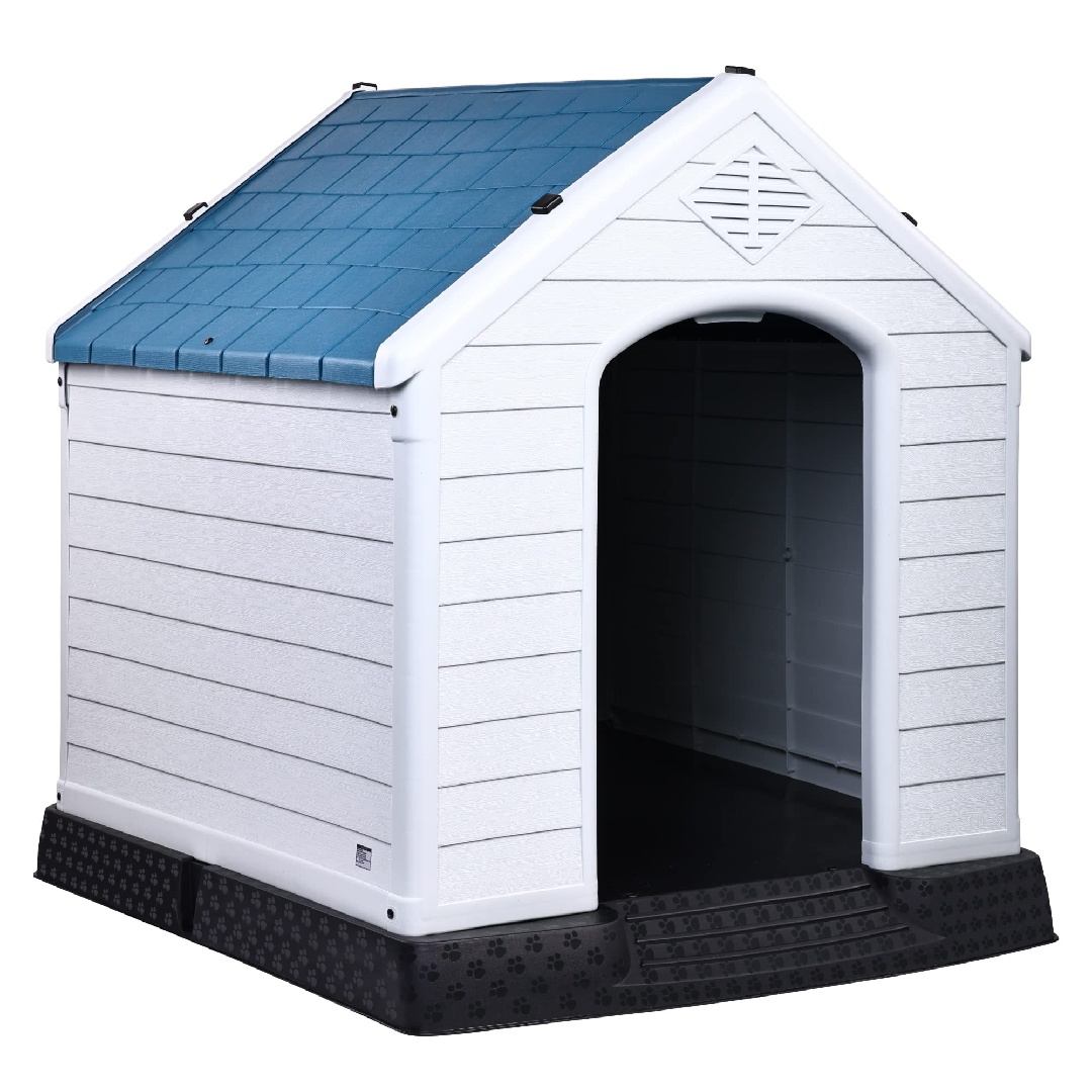 Only Supports Self Pickup-Plastic Dog House, Insulated Dog House, Assembled Sturdy Dog Kennel With Elevated Floor And Ventilation For Small To Large Dogs -29 Inch, Blue