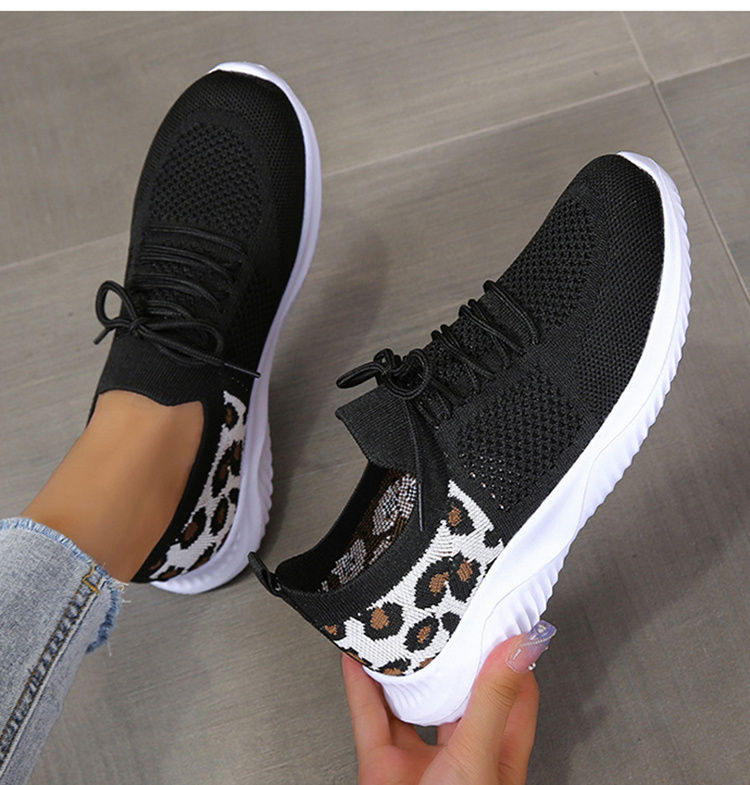 White Shoes Women Leopard Print Lace-up Sneakers Sports - Image 5