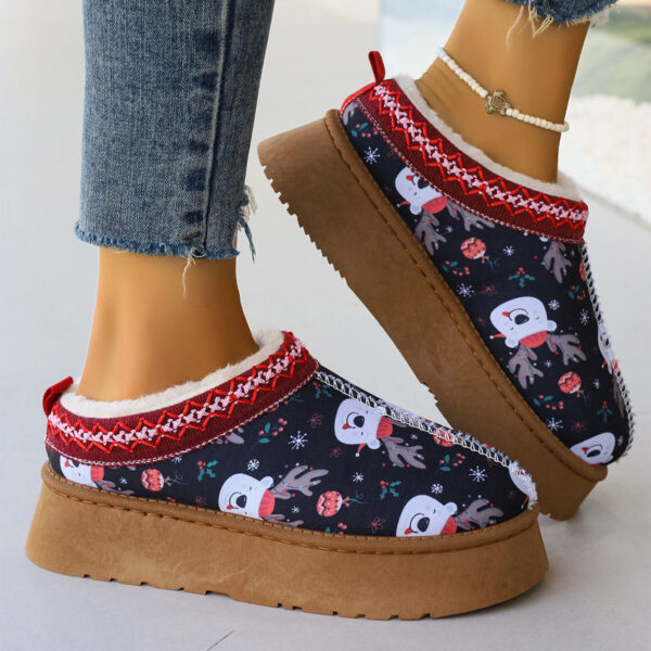 Women's Cartoon Christmas Print Ankle Boots Casual Slip On Plush Lined Home Shoes Comfortable Winter Short Boots - Image 7
