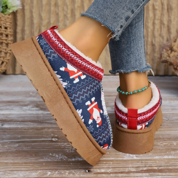 Women's Cartoon Christmas Print Ankle Boots Casual Slip On Plush Lined Home Shoes Comfortable Winter Short Boots - Image 2