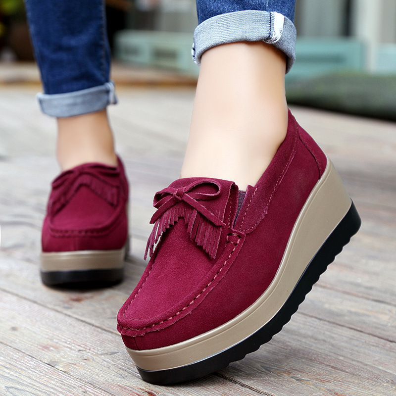 New Tassel Bow Design Shoes For Woman Fashion Thick Bottom Wedges Shoes Casual Slip On Solid Color Flats - Image 3