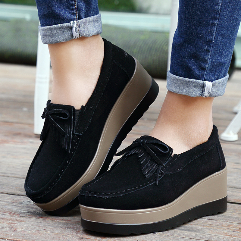 New Tassel Bow Design Shoes For Woman Fashion Thick Bottom Wedges Shoes Casual Slip On Solid Color Flats - Image 10