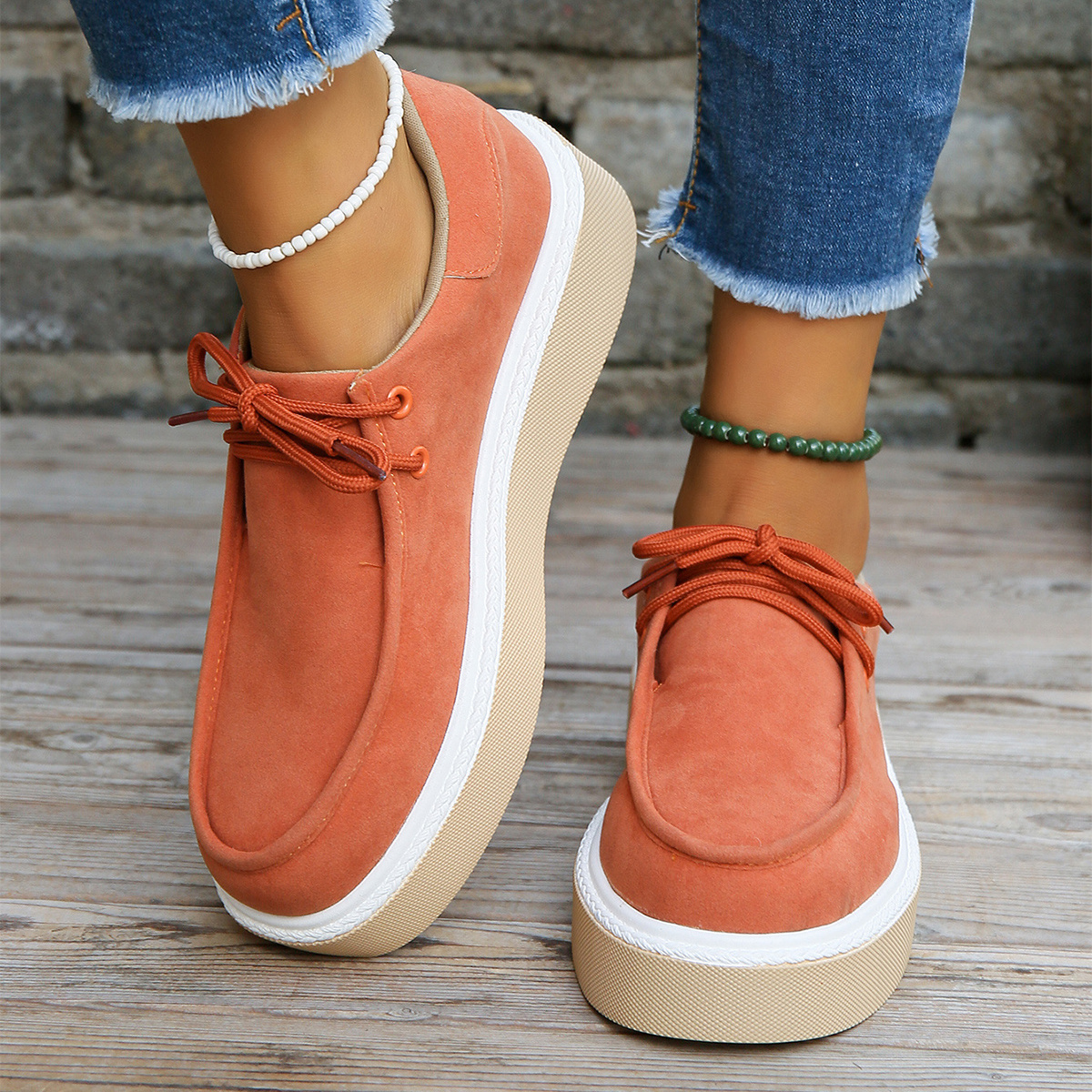 New Thick Bottom Lace-up Flats Women Solid Color Casual Fashion Lightweight Walking Sports Shoes - Image 7