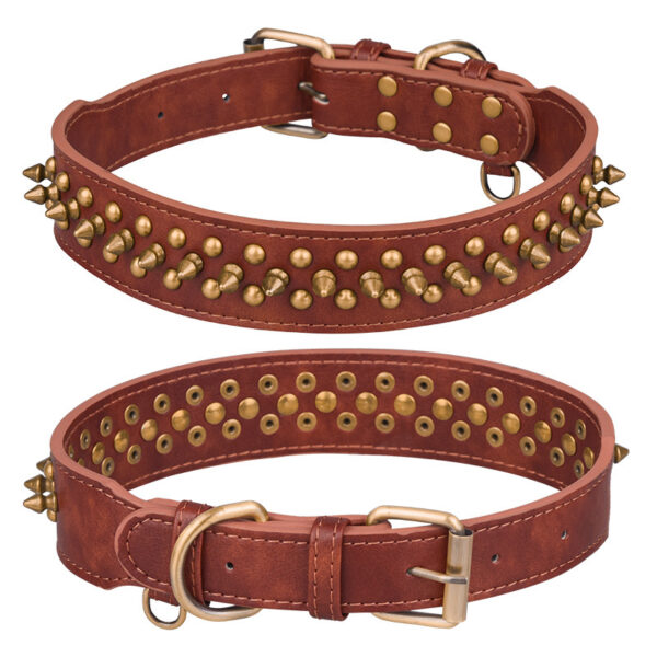 Rivets Medium And Large Leather Pet Collar - Image 6