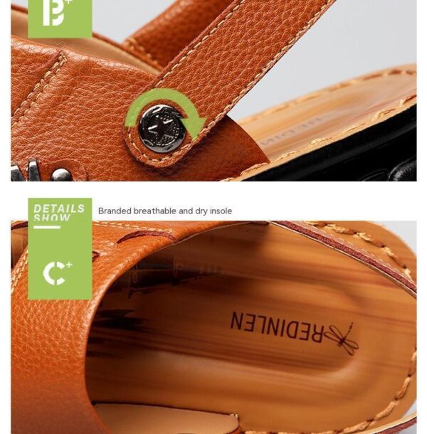 First Layer Cowhide Men's Sandals Beach Shoes Non-slip Slippers - Image 9