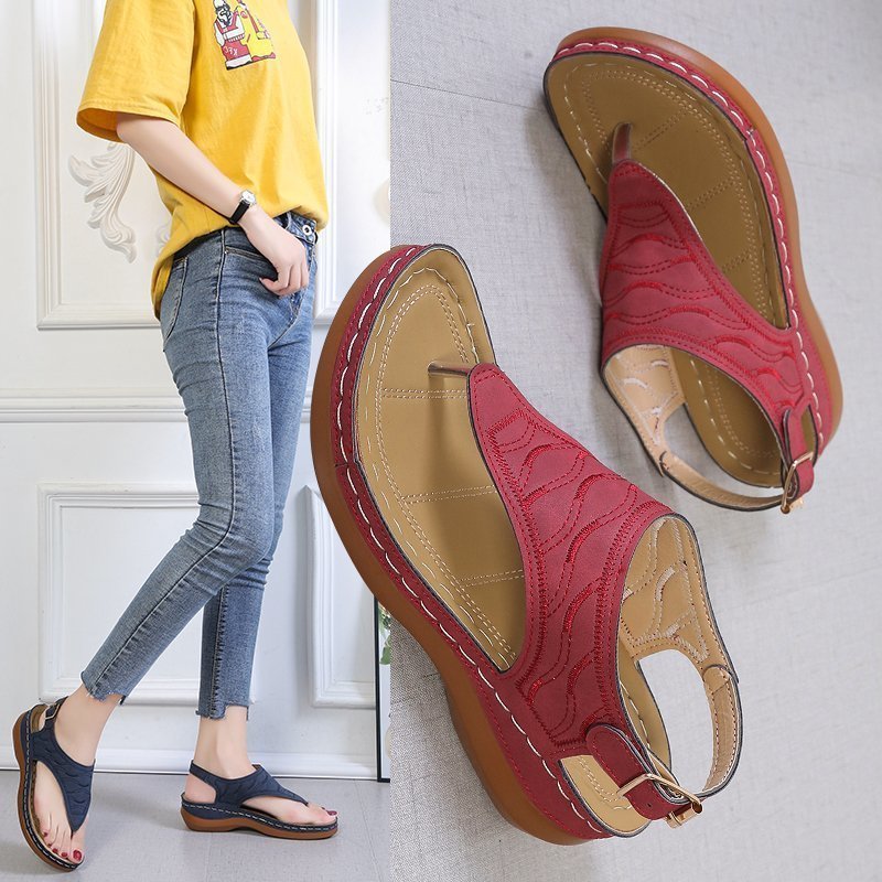 Casual Sandals Women's Wedge Heel Solid Color Flip Flop Sandals - Image 10
