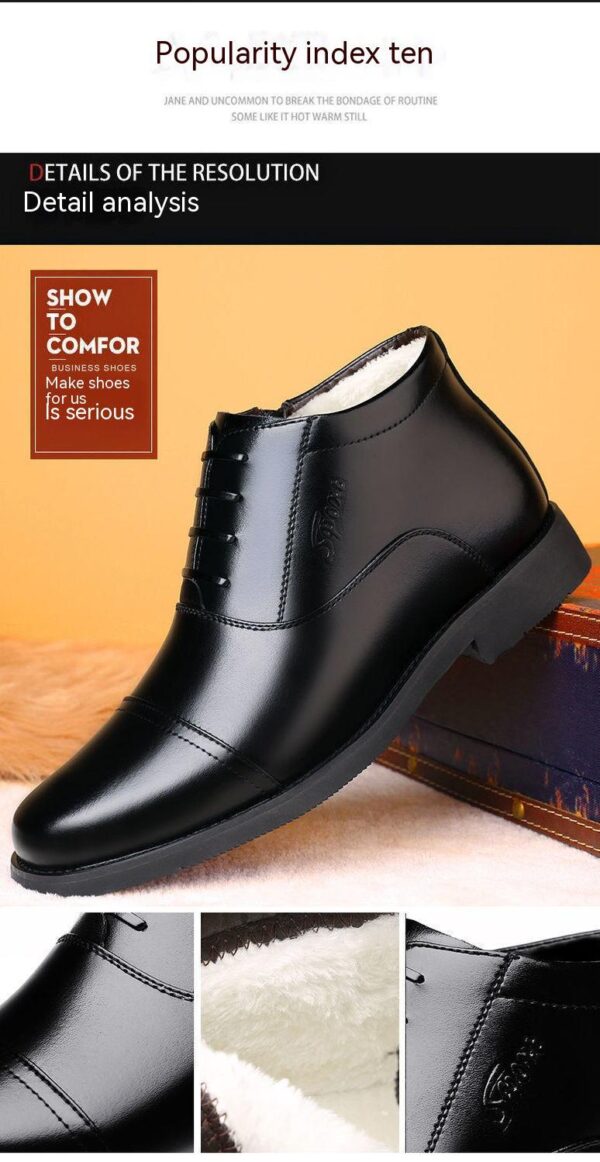 Winter Real Leather With Fleece Lining Men's Cotton Shoes - Image 4