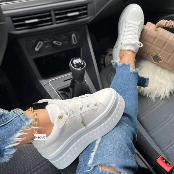 Chunky Heel Shoes Ankle Boots Lace-up Sneakers For Women - Image 3