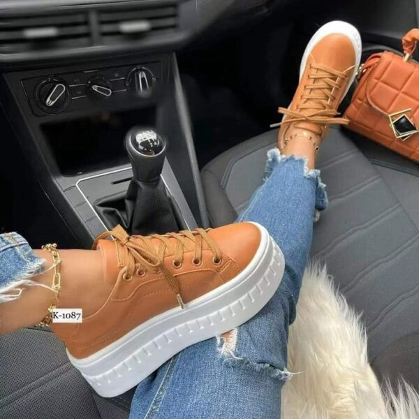 Chunky Heel Shoes Ankle Boots Lace-up Sneakers For Women - Image 5