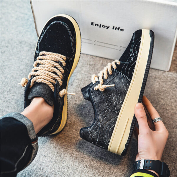 Leisure Denim Board Shoes Men Lace-up Flats Skateboard - Image 9