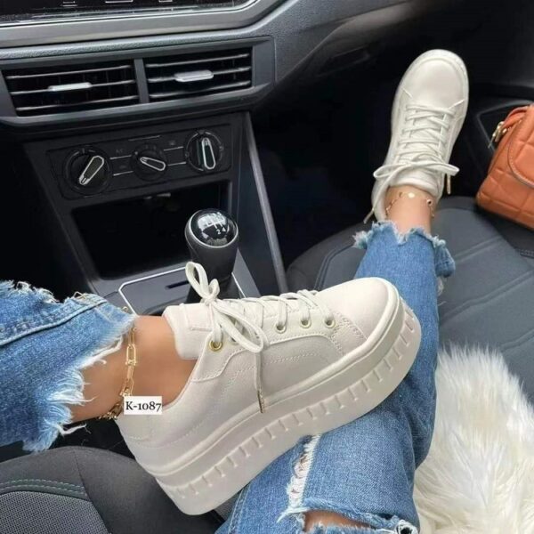 Chunky Heel Shoes Ankle Boots Lace-up Sneakers For Women - Image 6