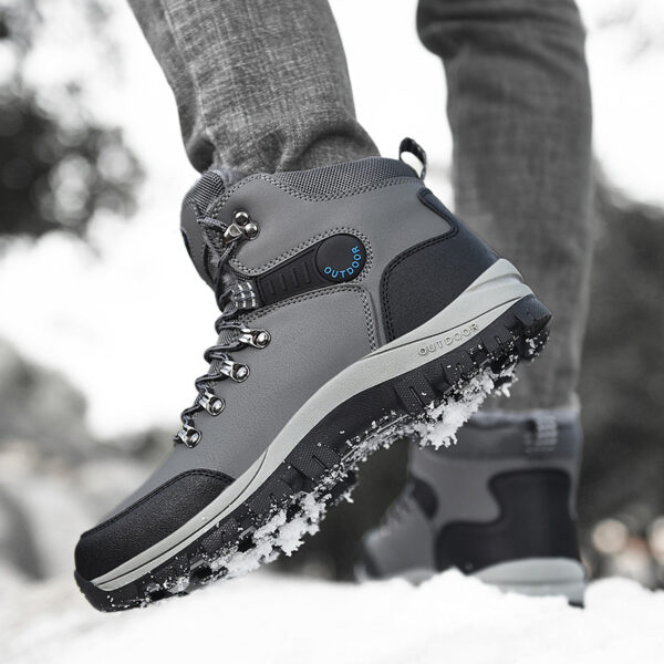 Winter Snow Boots Men Warm Plush Ankle Boots Hiking Lace-up Shoes - Image 4