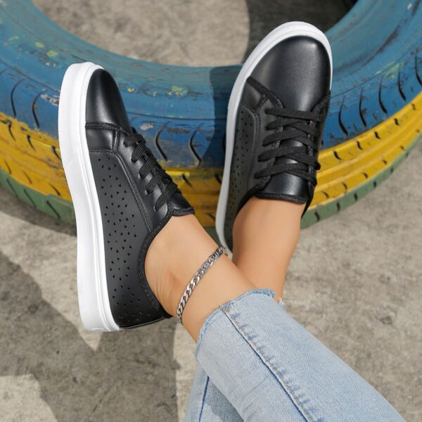 Cutout Flat Shoes Lace-up Hollow Out Walking Shoes For Women Loafers - Image 7