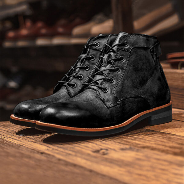 Retro Boots Men Lace-up Leather Ankle Boots Low Heel Motorcycle Shoes - Image 5