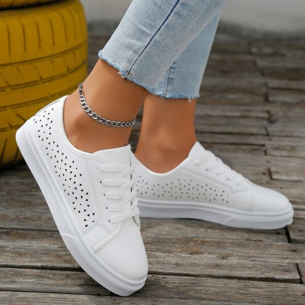 Cutout Flat Shoes Lace-up Hollow Out Walking Shoes For Women Loafers - Image 3
