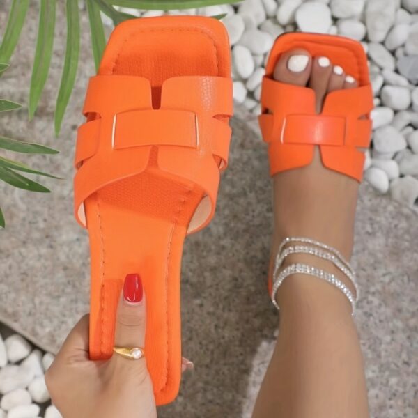 Square Toe Flat Sandals Summer Hollow Out Slides Slippers Women Footwear - Image 3