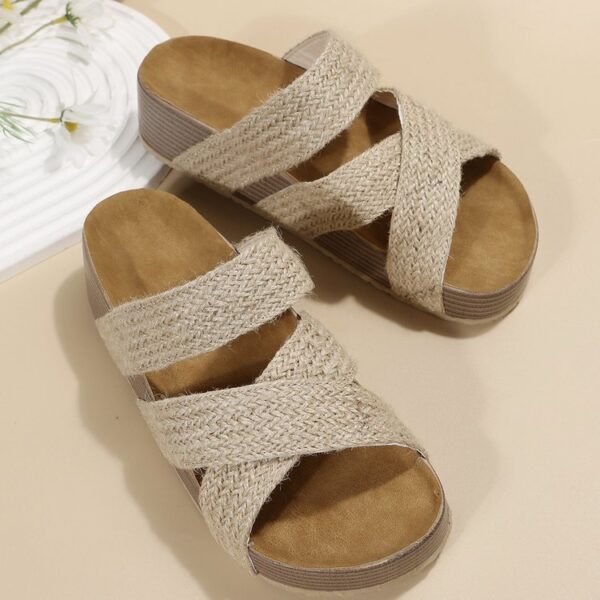 Woven Cross-strap Slippers Summer Platform Sandals Women Flat Beach Shoes - Image 6