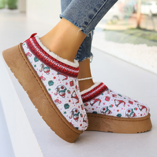 Women's Cartoon Christmas Print Ankle Boots Casual Slip On Plush Lined Home Shoes Comfortable Winter Short Boots - Image 10
