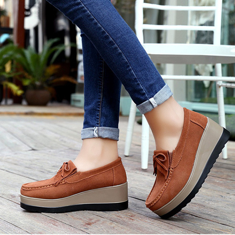 New Tassel Bow Design Shoes For Woman Fashion Thick Bottom Wedges Shoes Casual Slip On Solid Color Flats - Image 6