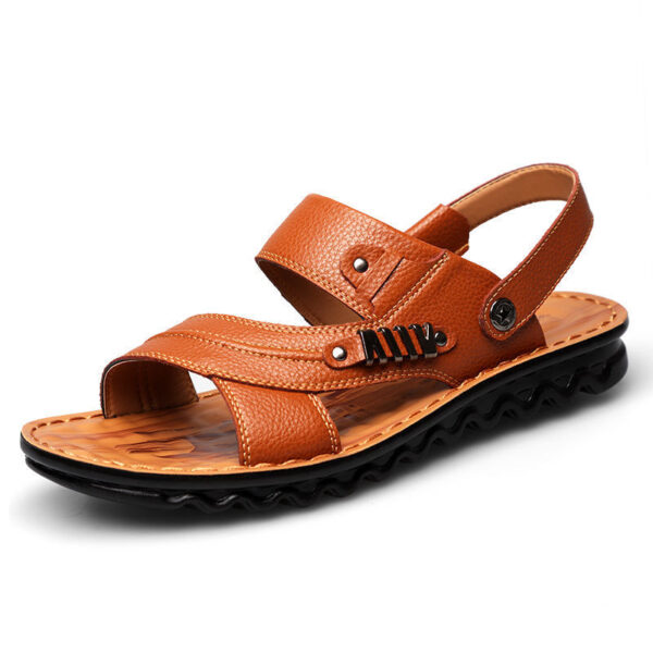First Layer Cowhide Men's Sandals Beach Shoes Non-slip Slippers - Image 3