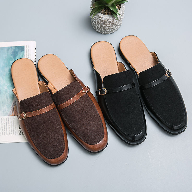 Men's British Half Slippers Small Leather Shoes Men's Slippers - Image 6
