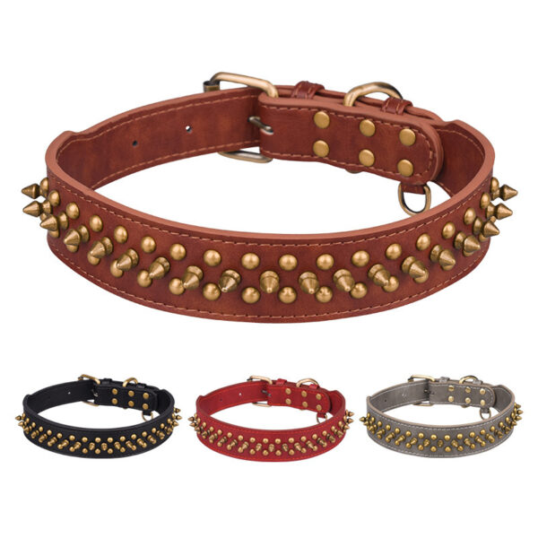 Rivets Medium And Large Leather Pet Collar - Image 3