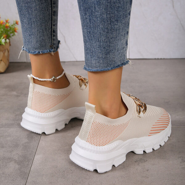 Fashion Chain Design Mesh Shoes For Women Breathable Casual Soft Sole Walking Sock Slip On Flat Shoes - Image 6