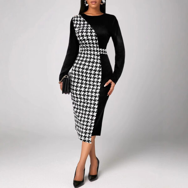 Multicolor Printing Cross Hem Neck Stripe Long Sleeve Plus Size Dress - Image 4