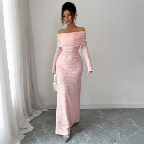 Elegant Simple Off-shoulder Long Sleeve Dress Women's Clothing - Image 5