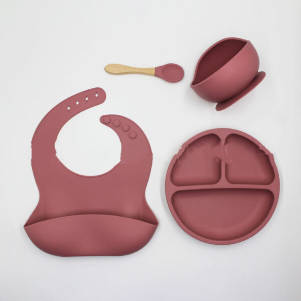 Bib Dinner Plate Spoon Bowl 4 Piece Set Silicone Baby Bowl Bib Plate Set - Image 2