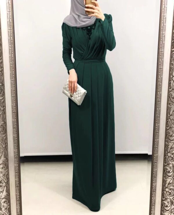 European And American New Style Abaya Dress V-neck Folds And mMopping Floor Skirt - Image 5
