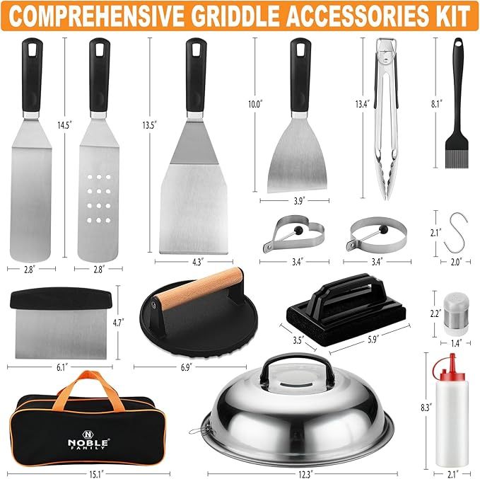 27 PCS Griddle Accessories Kit, Flat Top Grill Accessories Set For Camping, Professional Grill Spatula Set With Melting Dome, Burger Press For Outdoor BBQ Cooking - Image 6