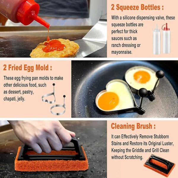 38PCS Griddle Accessories Kit, Professional Grill Tools Set For Outdoor Barbecue, Stainless Steel Griddle Spatula Set With Tongs, Smash Burger Press, Carry Bag, Perfect Grilling Gifts - Image 5