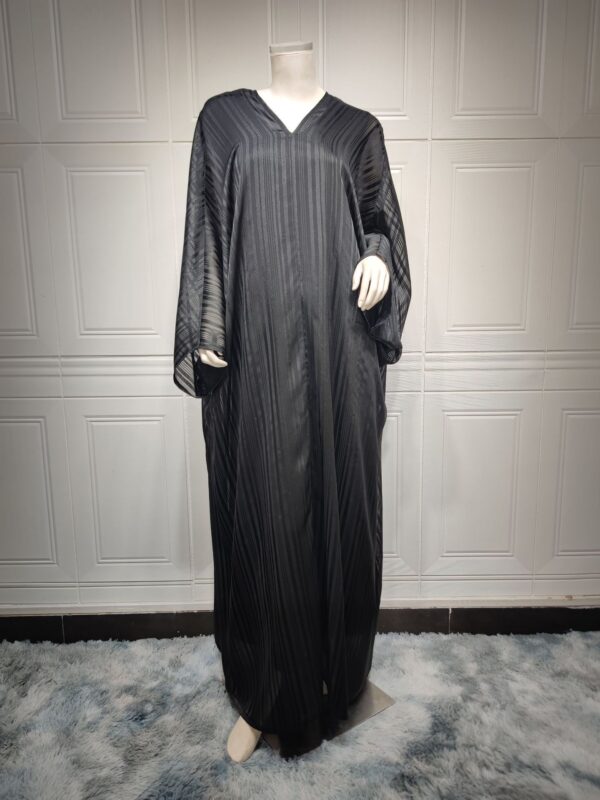 Muslim Abaya Fashion Dress Black Robe Shiny Figured Cloth Robe Two-piece Set - Image 6