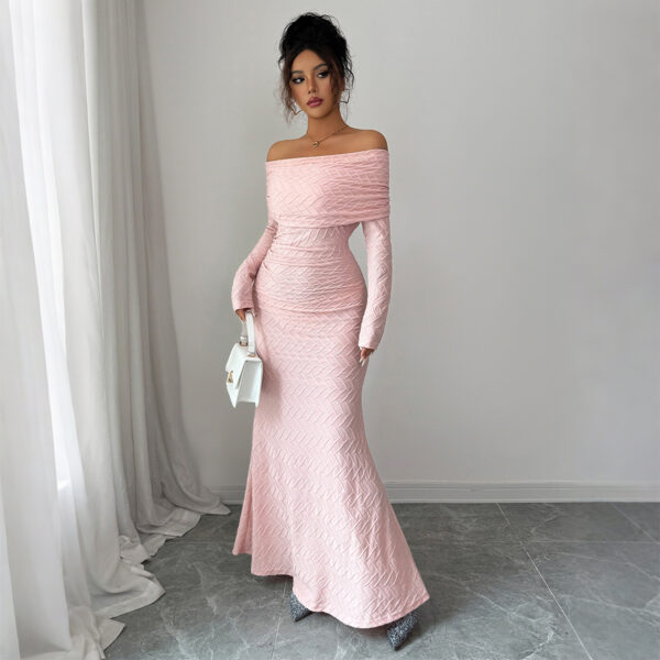 Elegant Simple Off-shoulder Long Sleeve Dress Women's Clothing - Image 6